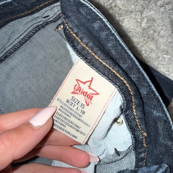 L.A. Idol Dark Blue Boot Cut Jean vintage shorts with Gold Embellishments - Picture 5 of 7